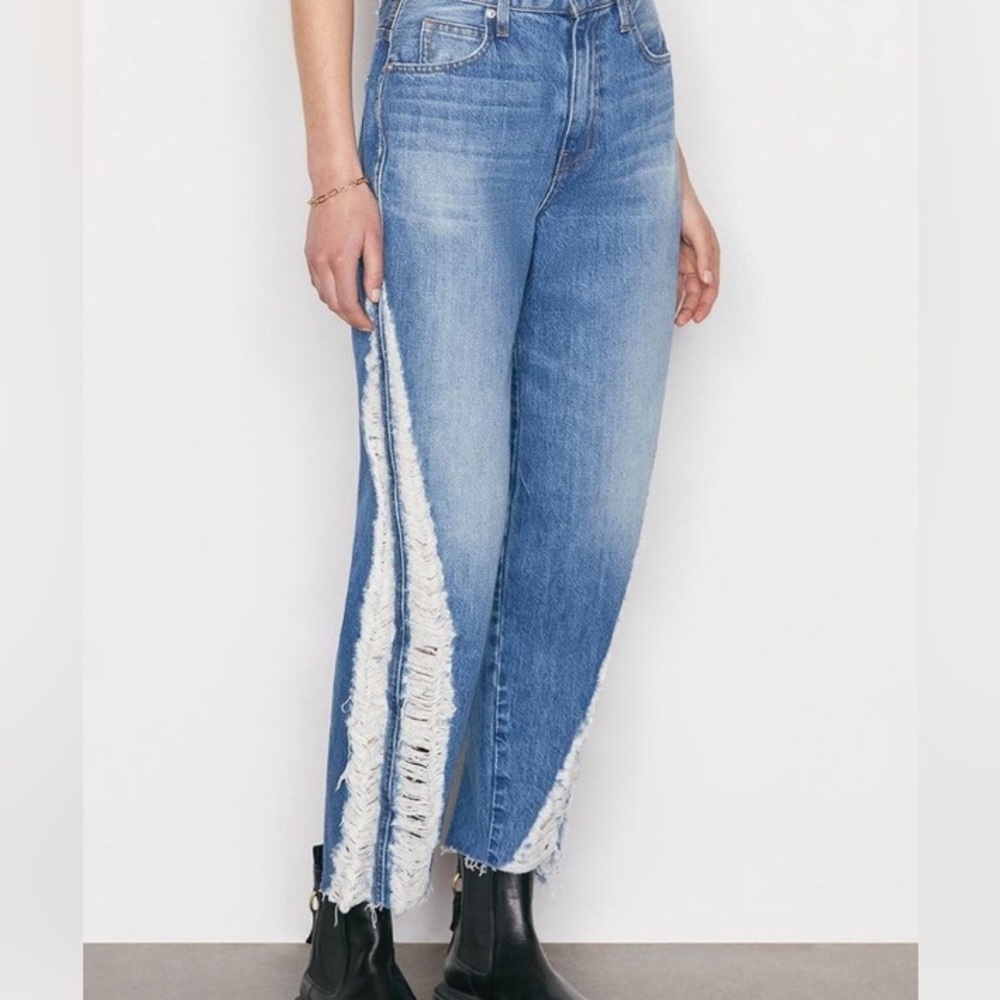 FRAME Women’s TIONNE SHRED Ultra High Rise Barrel Denim Jeans Sz 29 Blue NWT